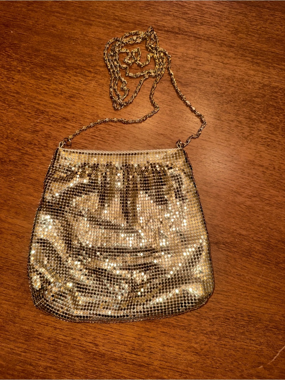 Vintage Gold Sequin Mesh Crossbody Bag - Evening Chain Purse